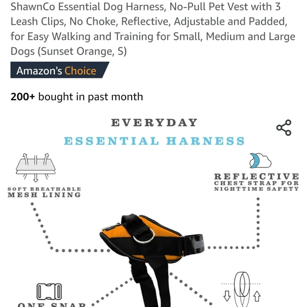ShawnCo Essential Dog Harness no pull pet Vest with 3 Leach Clips No Choke new